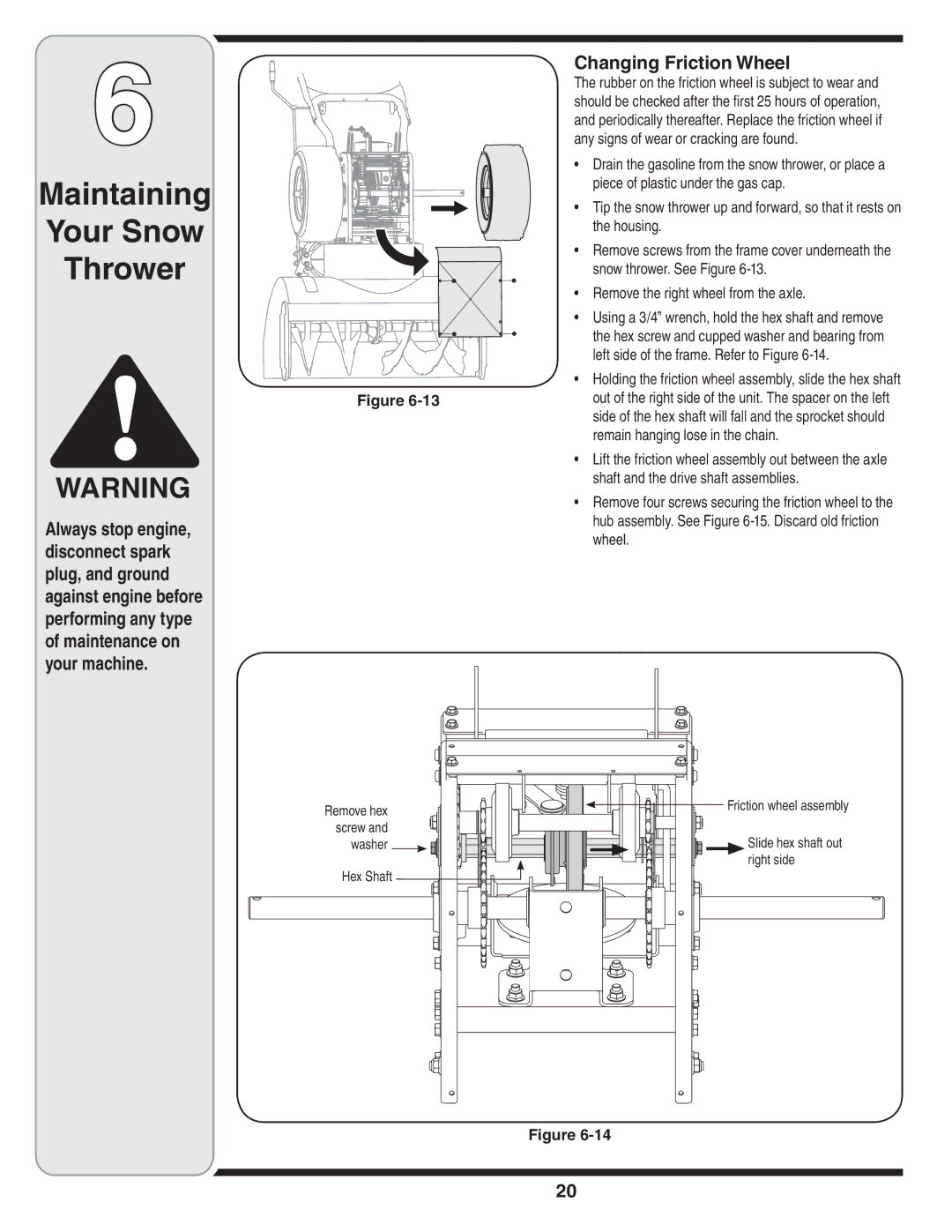 Cub Cadet 930 SWE, 933 SWE warranty Changing Friction Wheel, Hex Shaft 