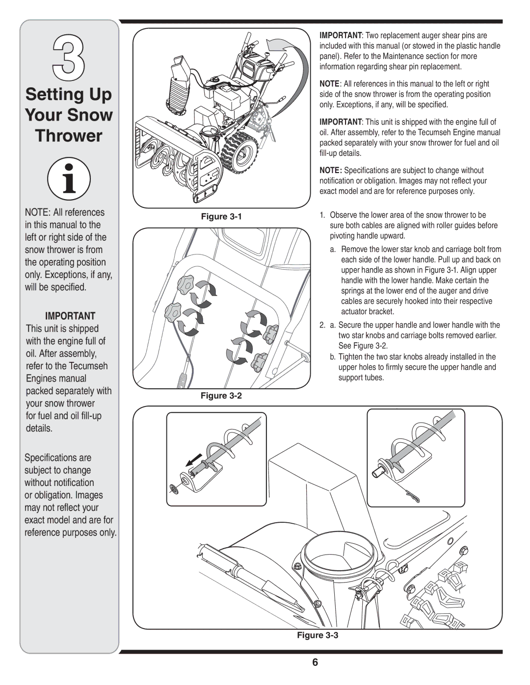 Cub Cadet 930 SWE, 933 SWE warranty Setting Up Your Snow Thrower 