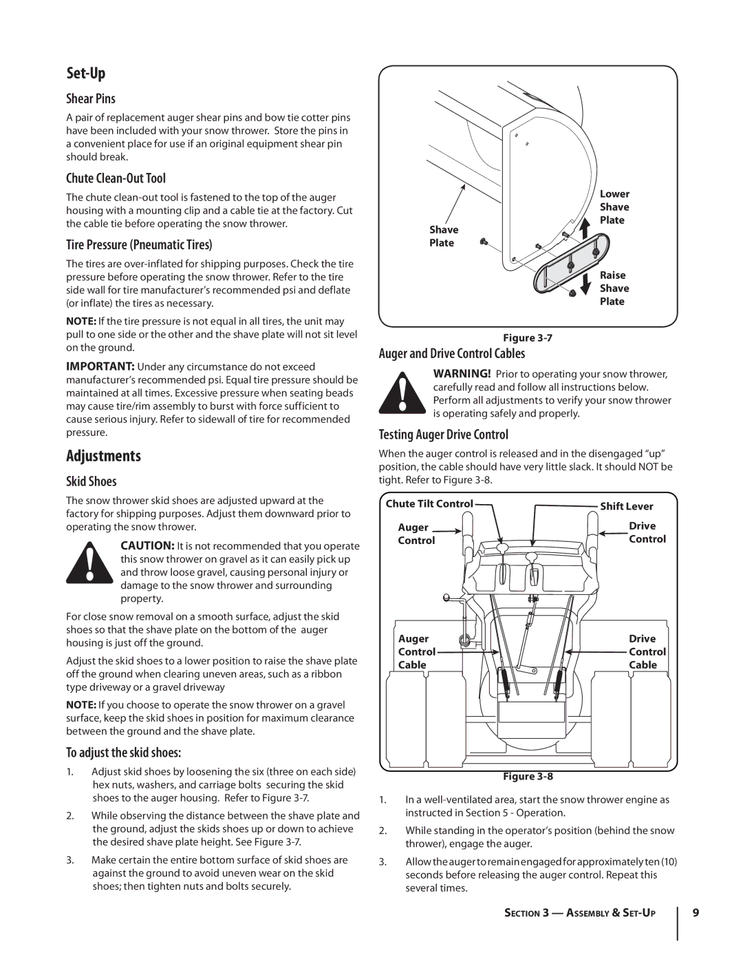 Cub Cadet 928 SWE, 945 SWE warranty Set-Up, Adjustments 