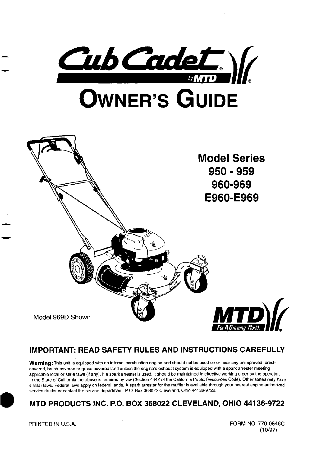 Cub Cadet 960-969, 950-959, E960-E969 manual 
