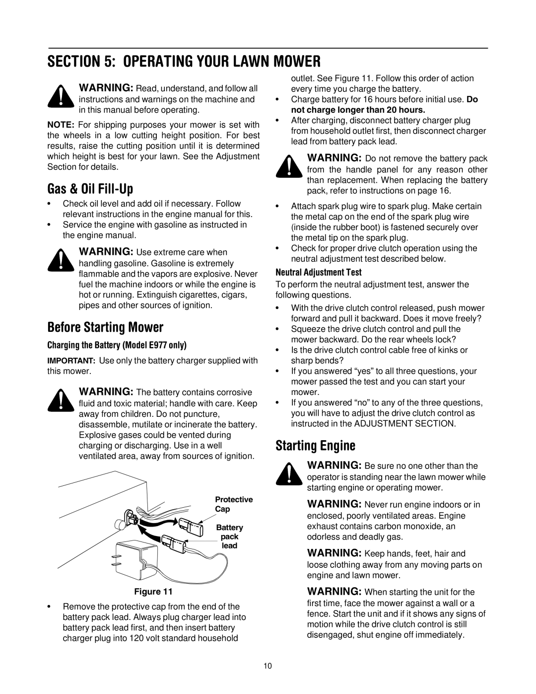 Cub Cadet 977A, E977C manual Operating Your Lawn Mower, Gas & Oil Fill-Up, Before Starting Mower, Starting Engine 