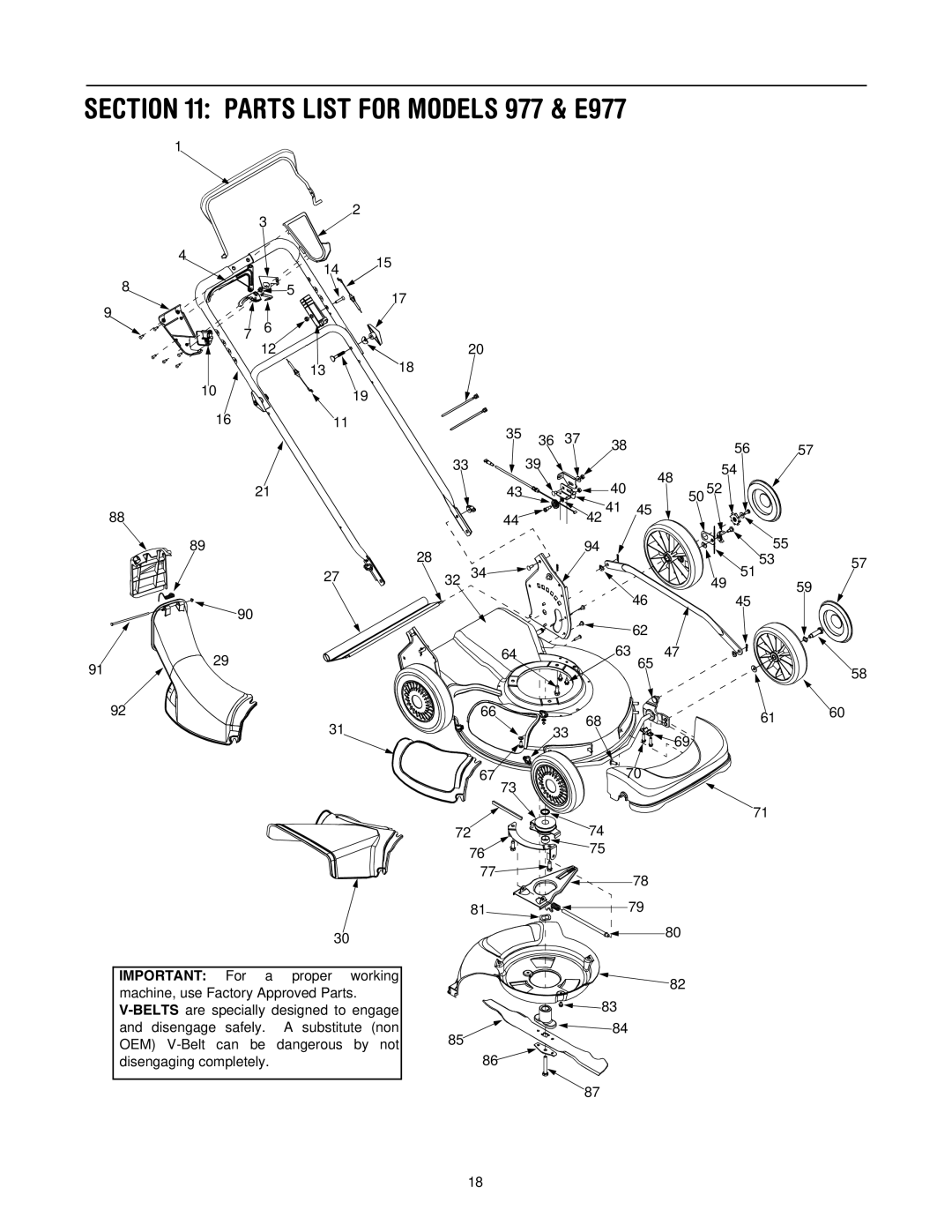 Cub Cadet 977A, E977C manual Parts List for Models 977 & E977 