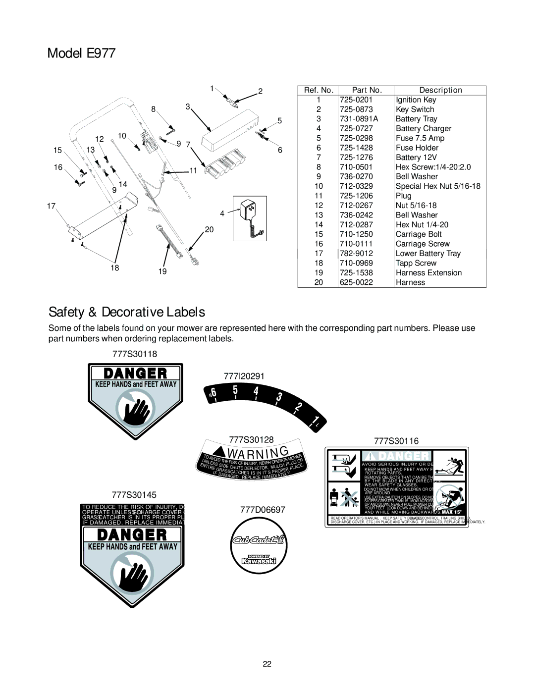 Cub Cadet 977A, E977C manual Model E977 