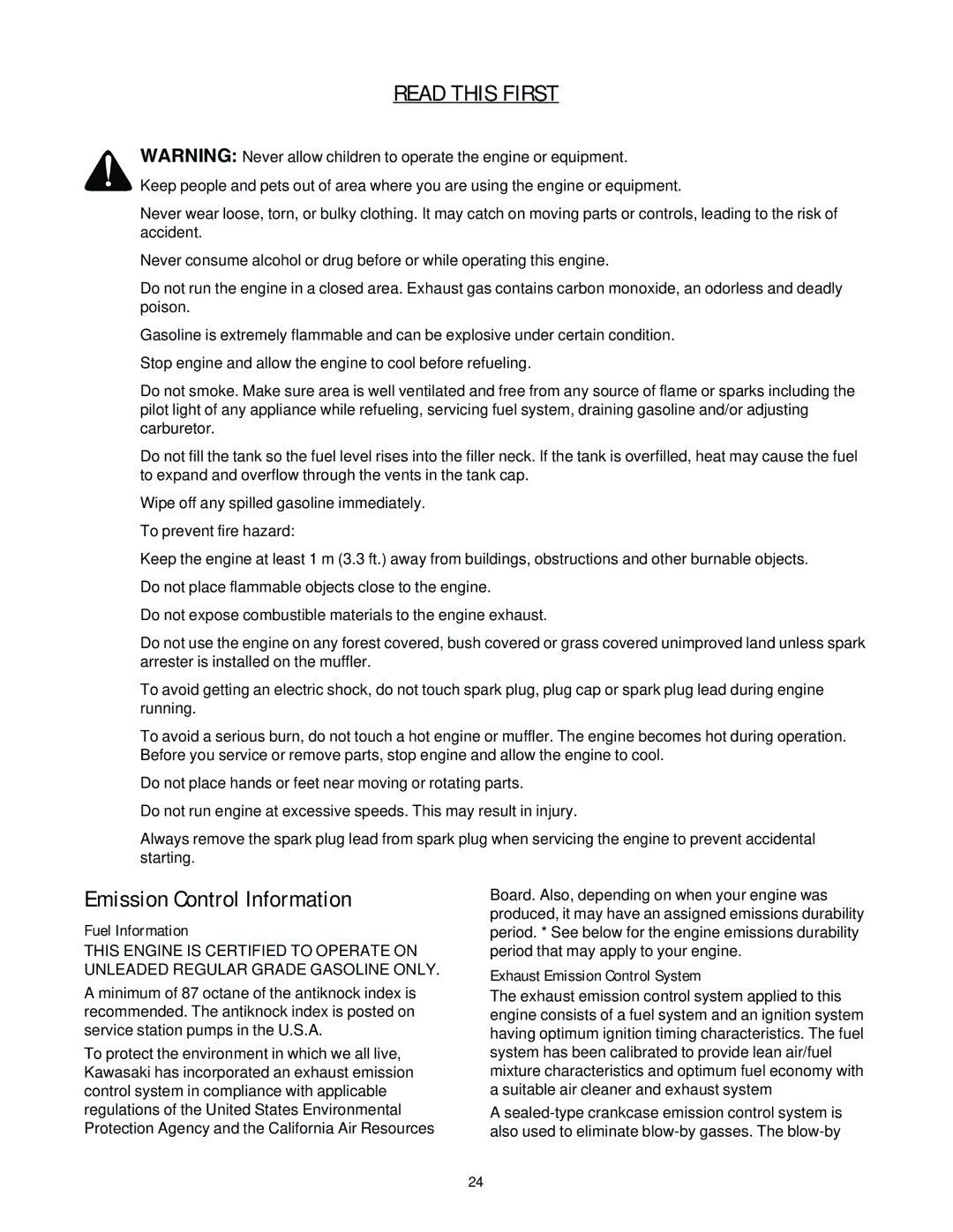 Cub Cadet 977A, E977C manual Emission Control Information, Fuel Information, Exhaust Emission Control System 