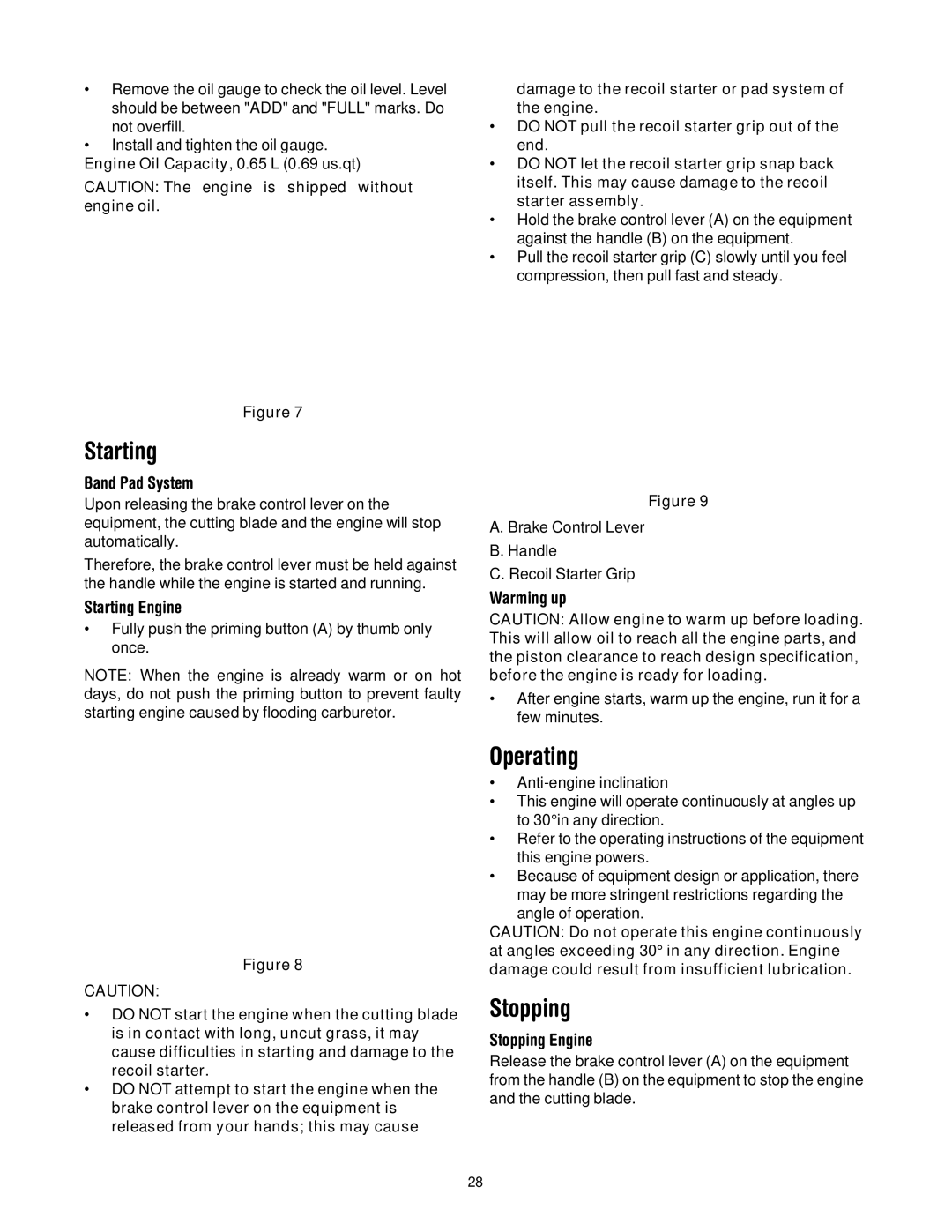 Cub Cadet 977A, E977C manual Starting, Operating, Stopping 