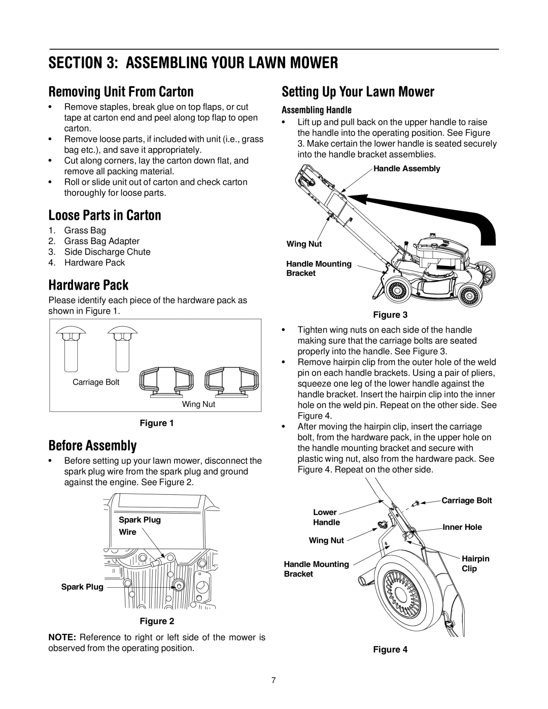 Cub Cadet E977C, 977A manual Assembling Your Lawn Mower, Removing Unit From Carton, Loose Parts in Carton, Hardware Pack 