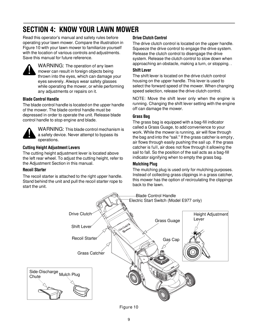 Cub Cadet E977C, 977A manual Know Your Lawn Mower 