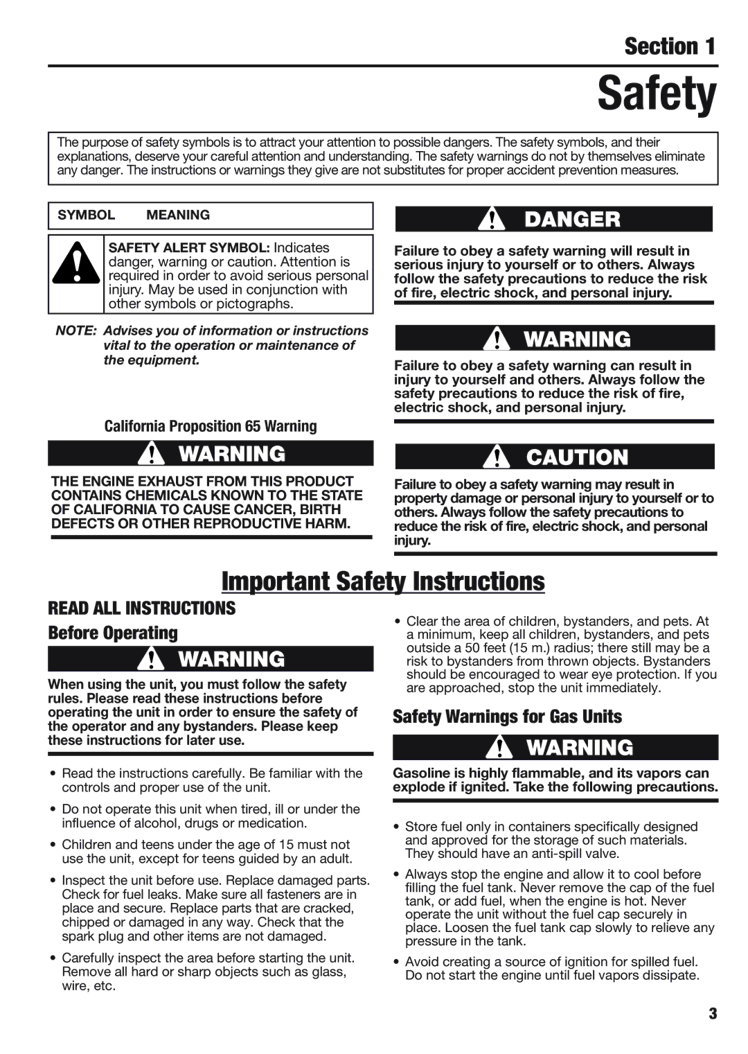 Cub Cadet BB40 manual Before Operating, Safety Warnings for Gas Units, California Proposition 65 Warning 