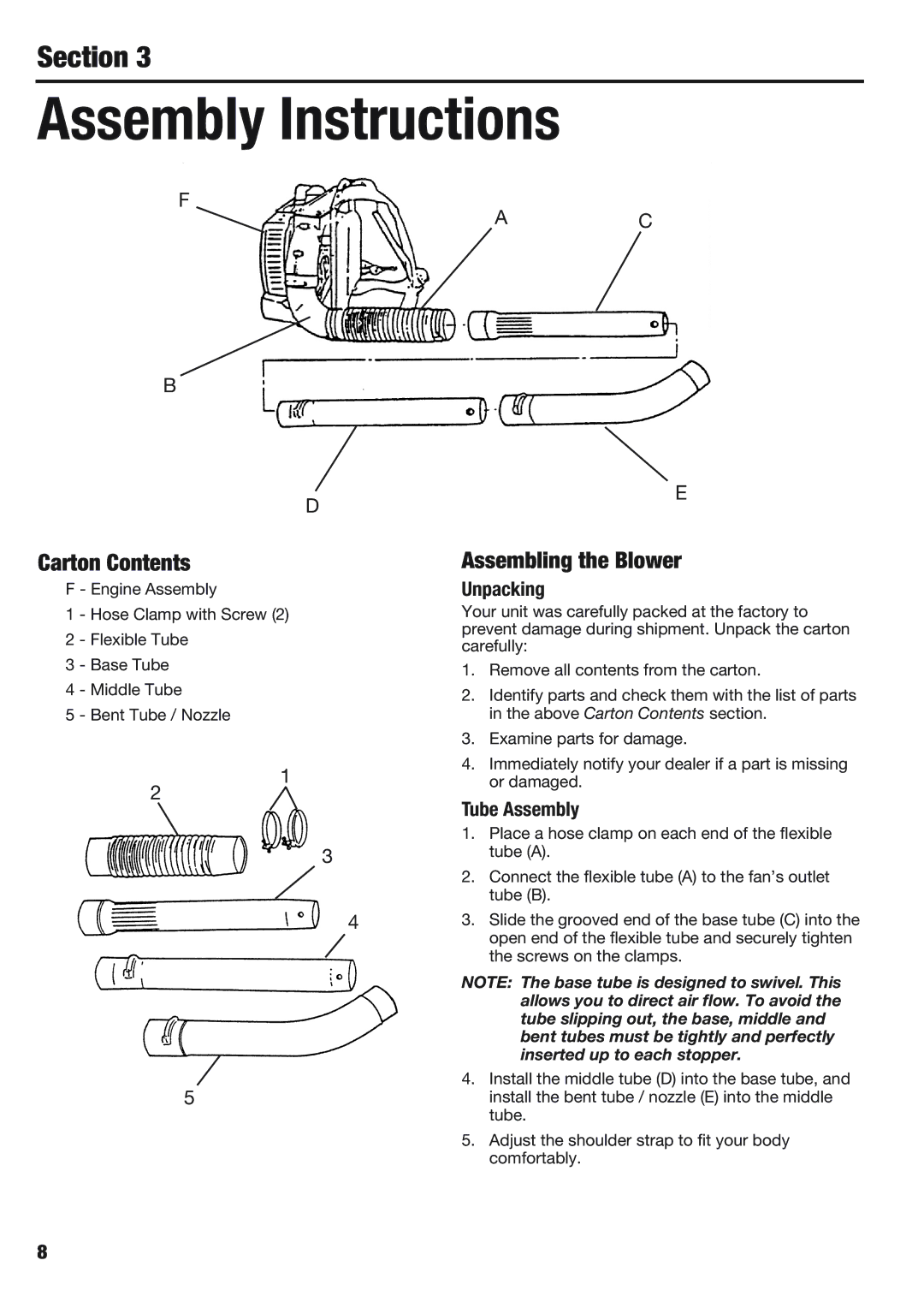 Cub Cadet BB40 manual Assembly Instructions, Carton Contents, Assembling the Blower 