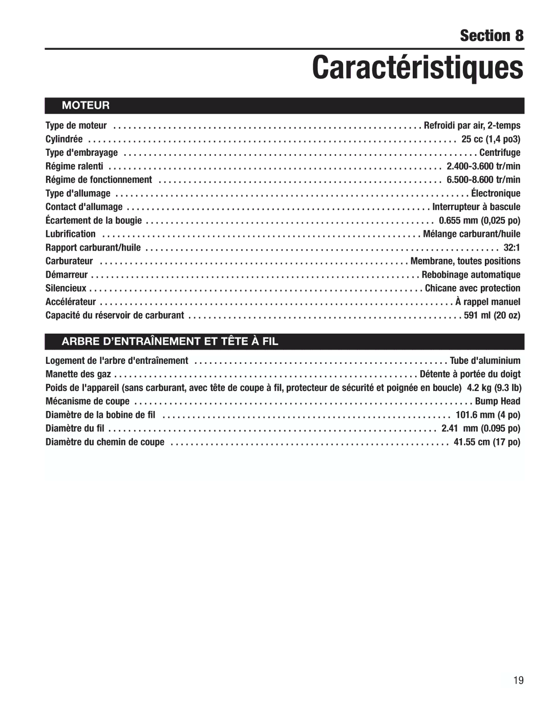 Cub Cadet CC2000 manual 41 mm 0.095 po, 41.55 cm 17 po, Diamètre du chemin de coupe 