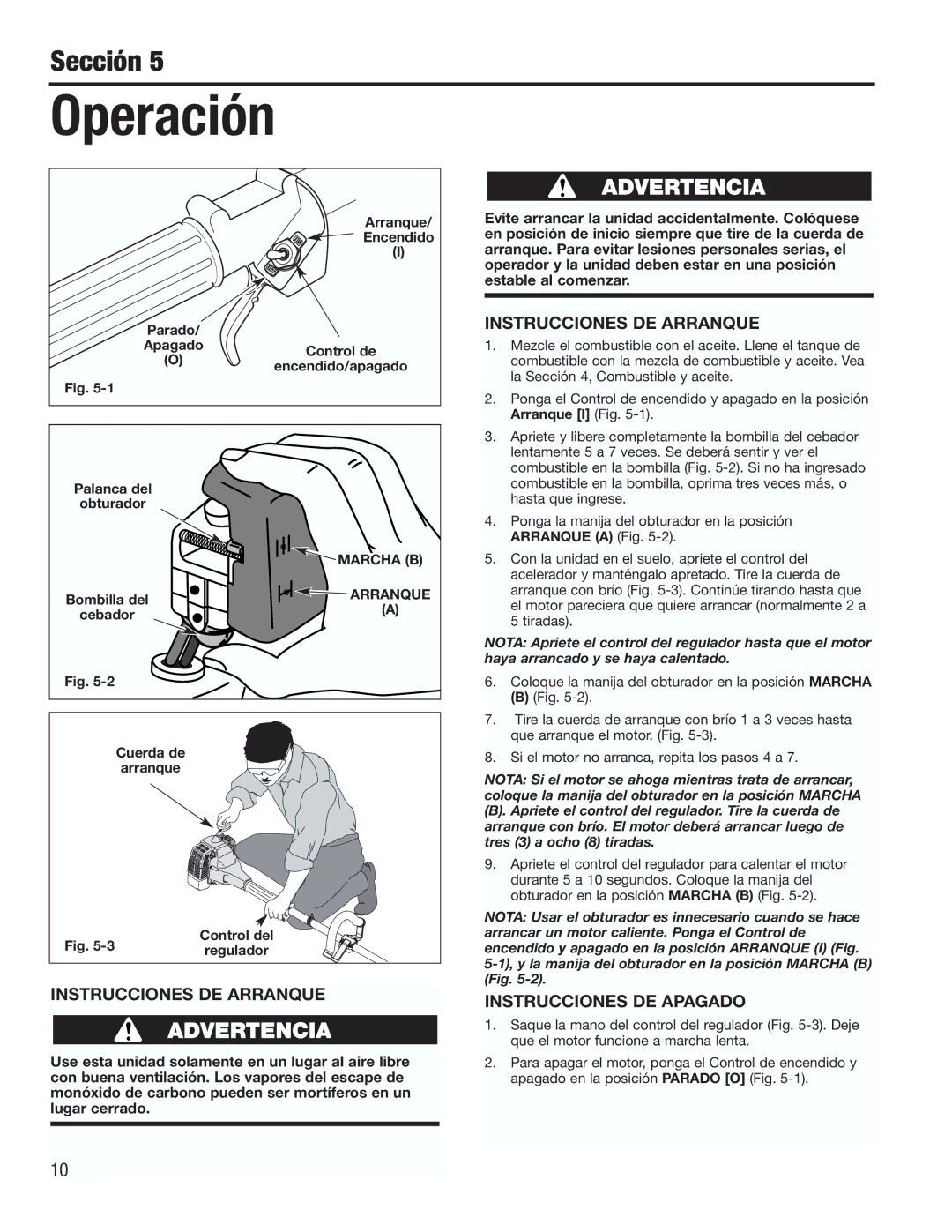 Cub Cadet CC2000 manual Operación, Instrucciones DE Arranque, Instrucciones DE Apagado 