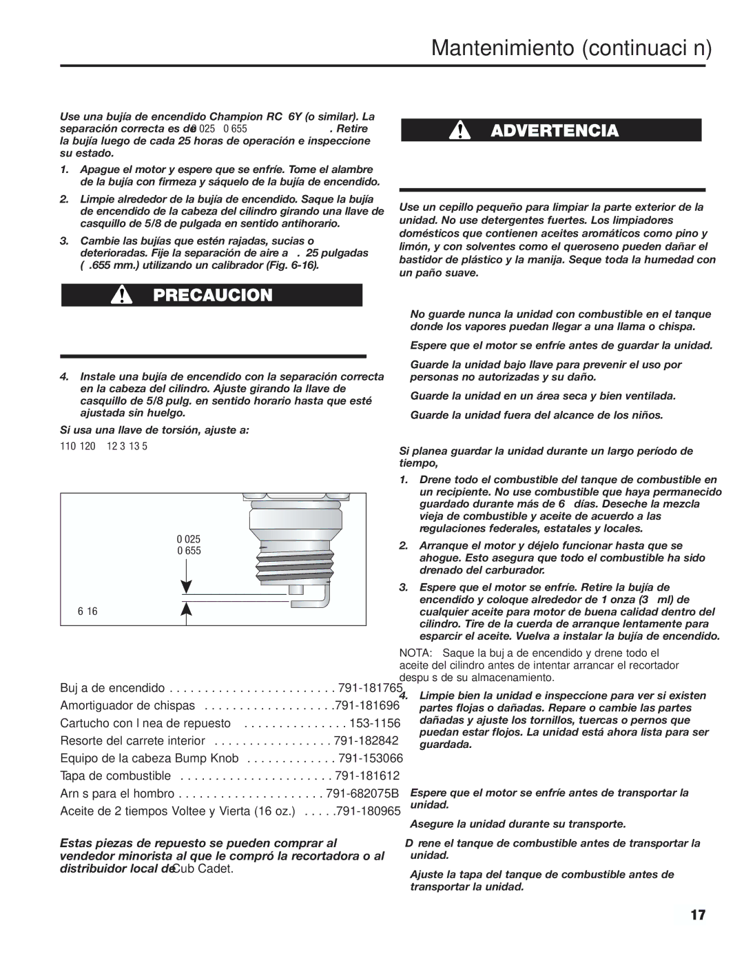 Cub Cadet CC2000 manual Accesorios/Repuestos 