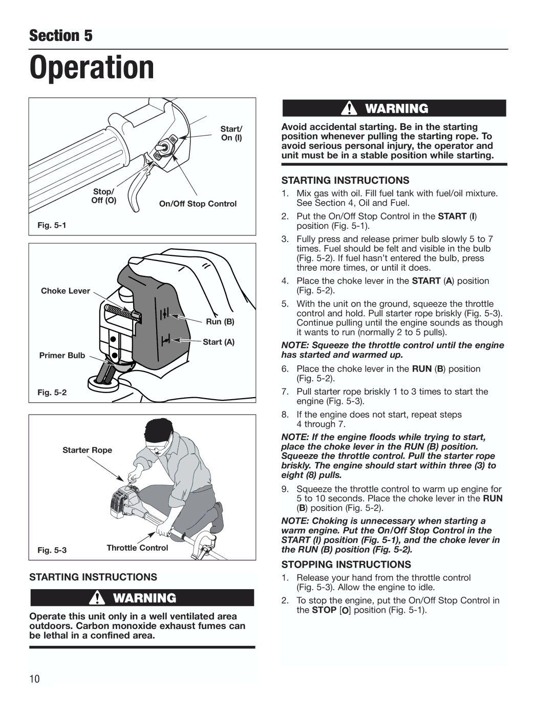 Cub Cadet CC3000 manual Operation, Starting Instructions, Stopping Instructions 