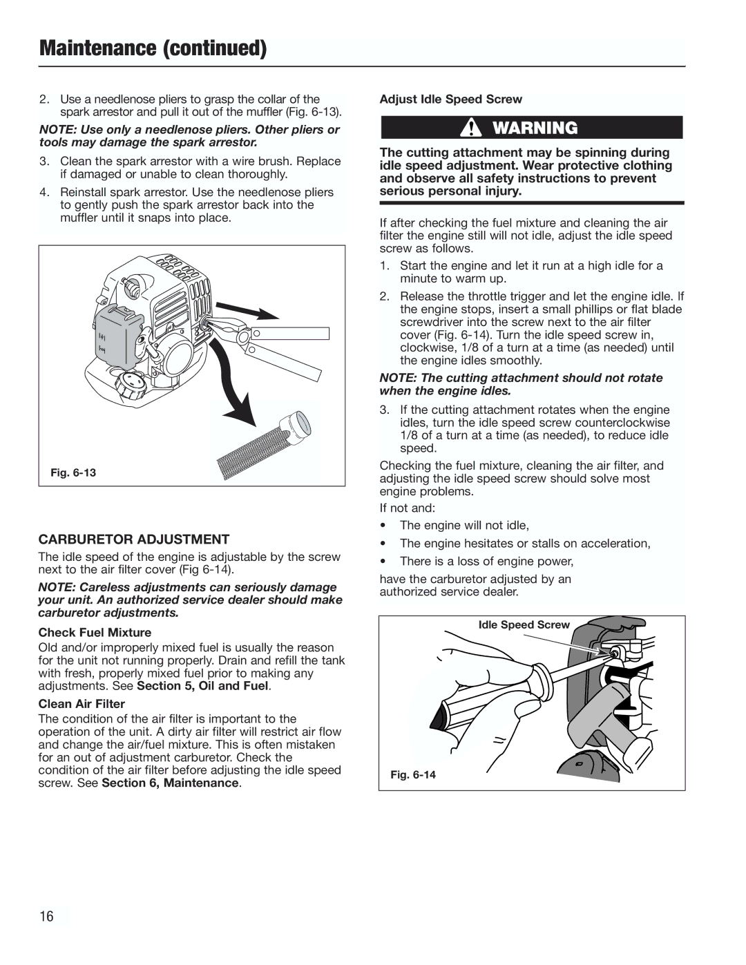 Cub Cadet CC3000 manual Carburetor Adjustment, Check Fuel Mixture, Clean Air Filter 