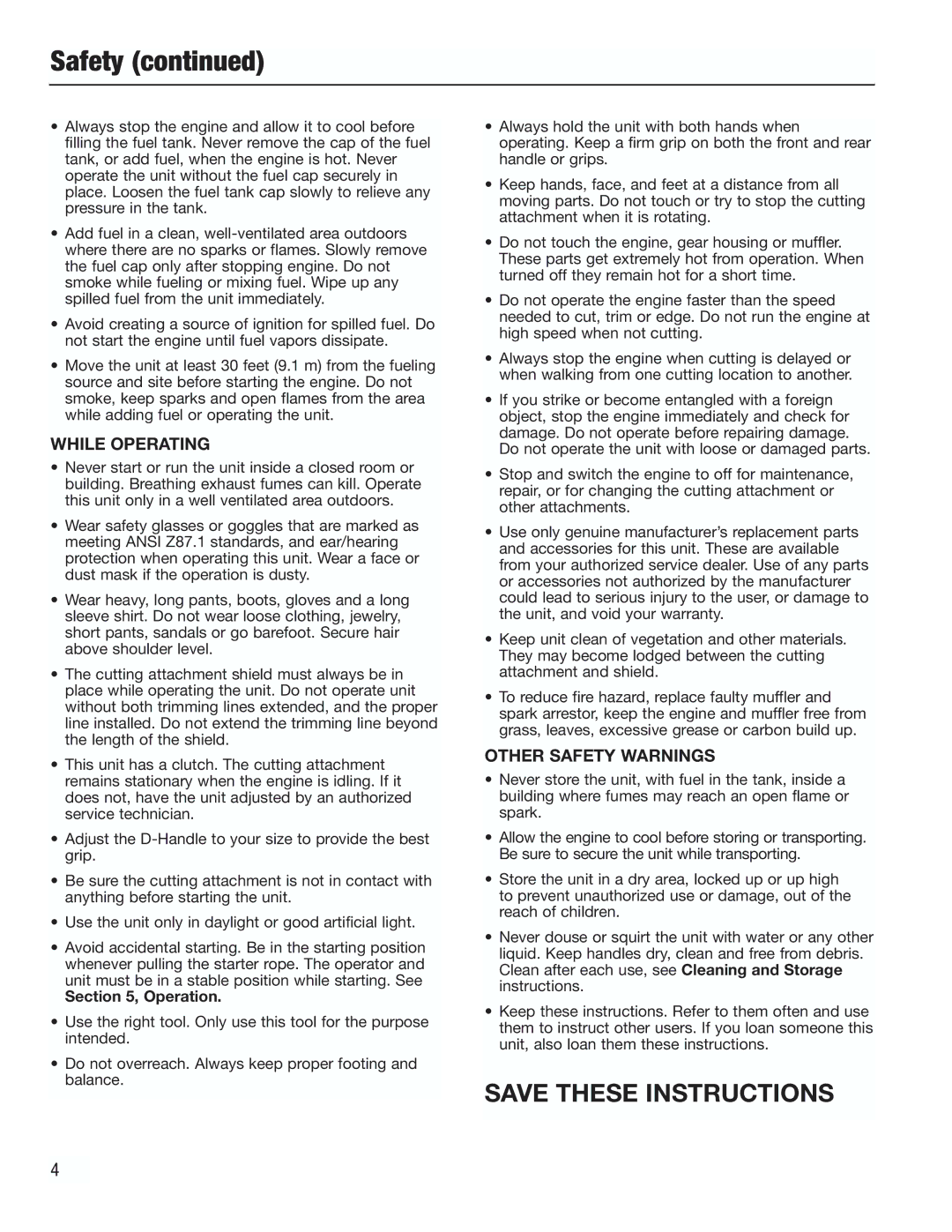 Cub Cadet CC3000 manual While Operating, Other Safety Warnings, Operation 