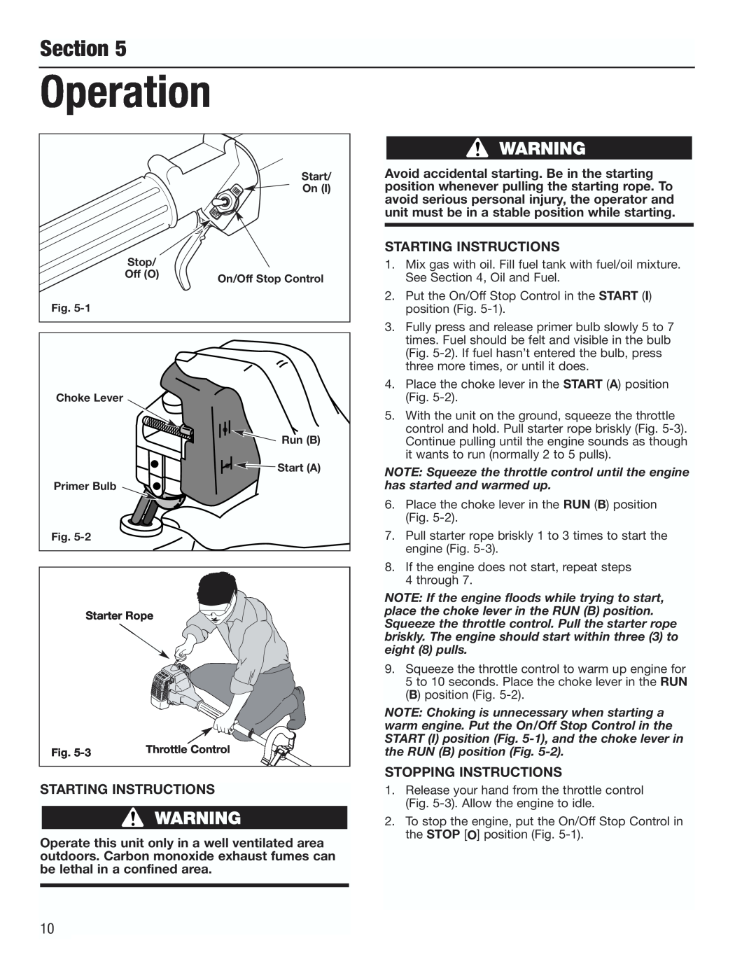 Cub Cadet CC3000 manual Operation, Section, Starting Instructions, Stopping Instructions 