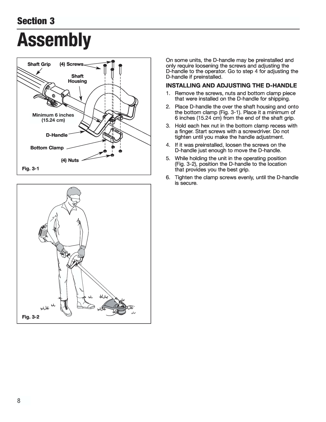 Cub Cadet CC3000 manual Assembly, Section, Installing And Adjusting The D-Handle 