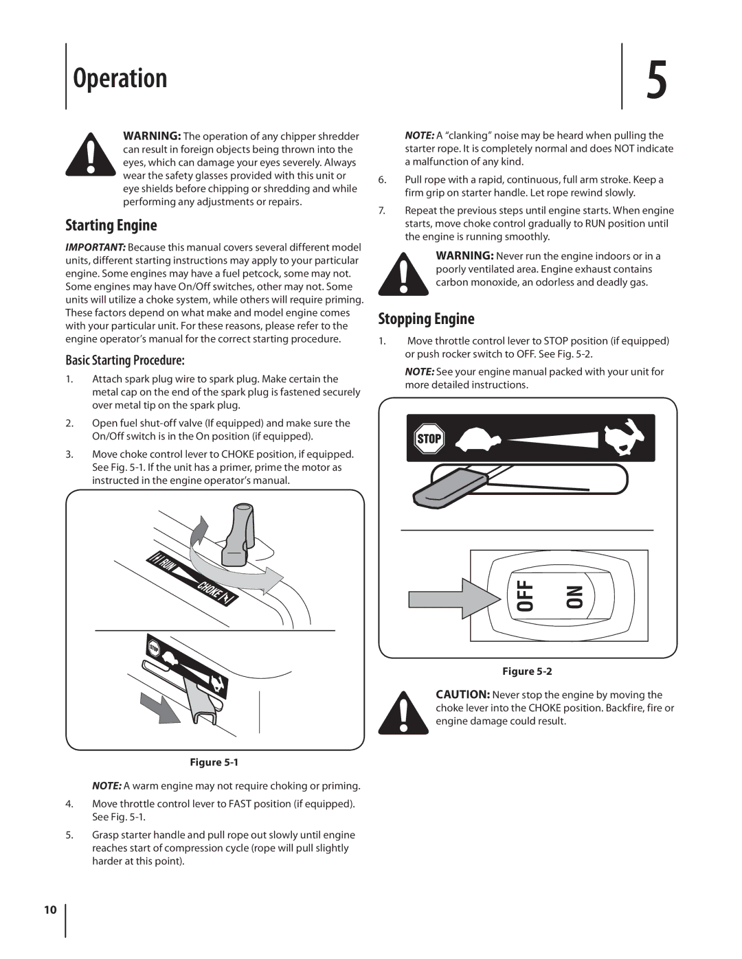 Cub Cadet CS3210, CS 2210 warranty Operation, Starting Engine, Stopping Engine, Basic Starting Procedure 