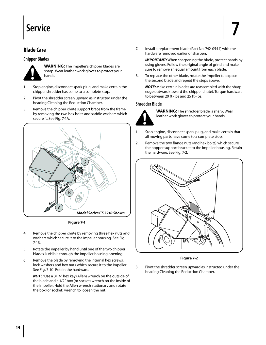 Cub Cadet CS3210, CS 2210 warranty Service, Blade Care, Chipper Blades, Shredder Blade 