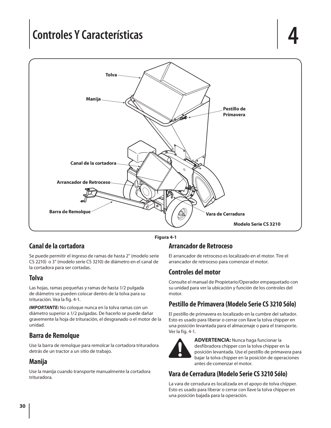 Cub Cadet CS3210, CS 2210 warranty Controles Y Características 