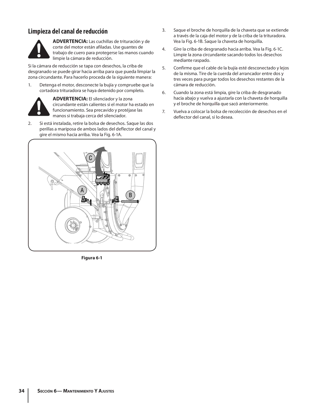 Cub Cadet CS3210, CS 2210 warranty Limpieza del canal de reducción, Limpie la cámara de reducción 