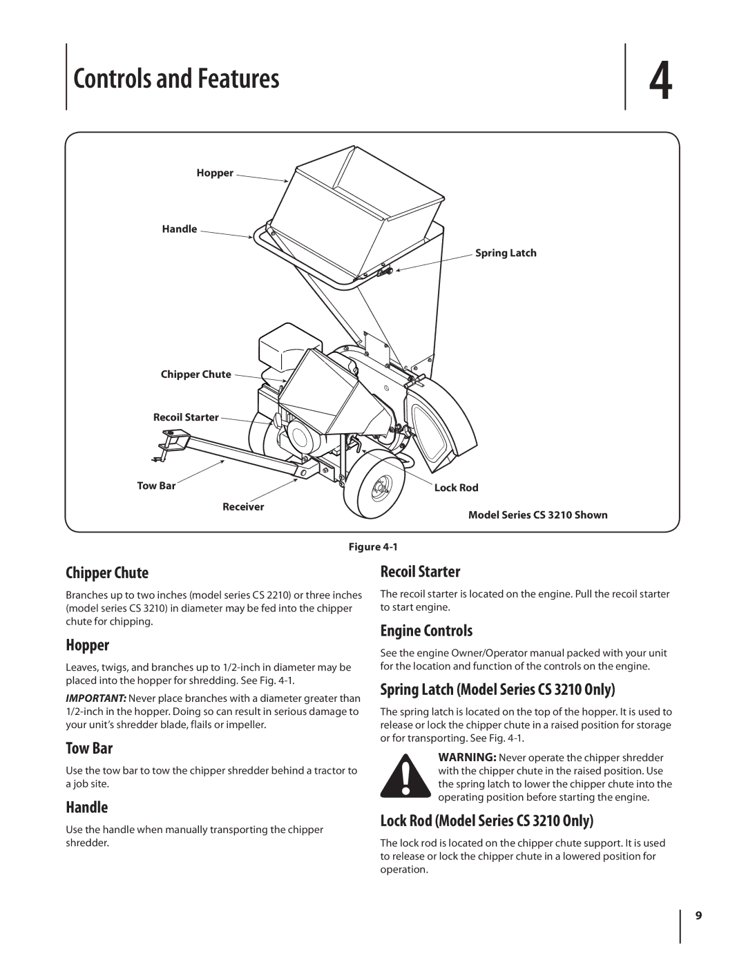 Cub Cadet CS 2210, CS3210 warranty Controls and Features 