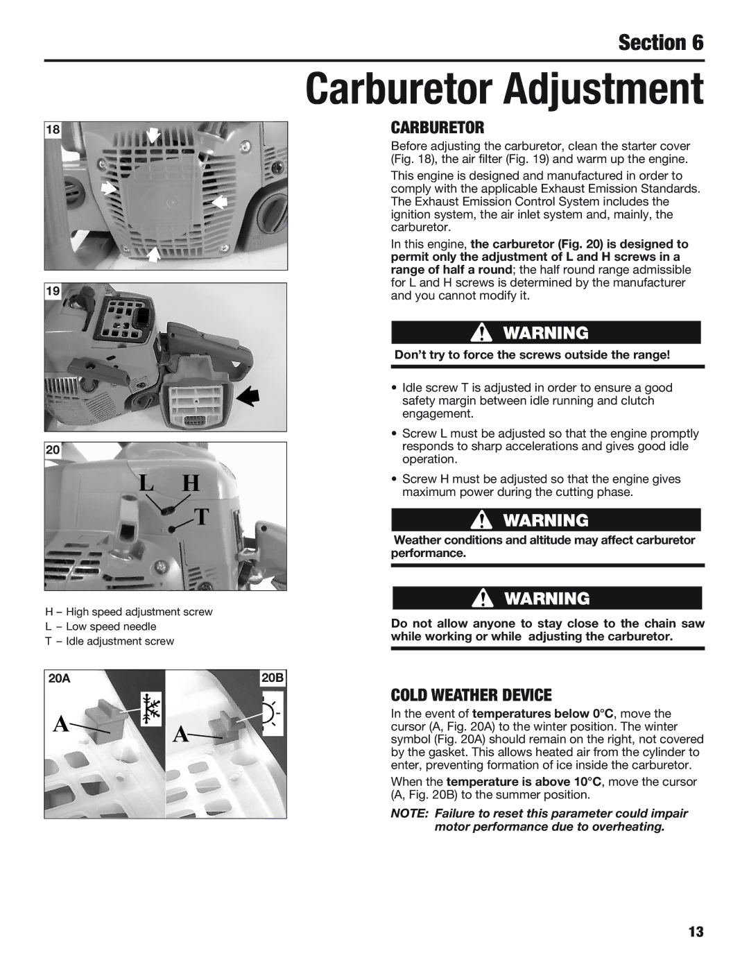 Cub Cadet CS5220, CS5018 manual Carburetor, Cold Weather Device 