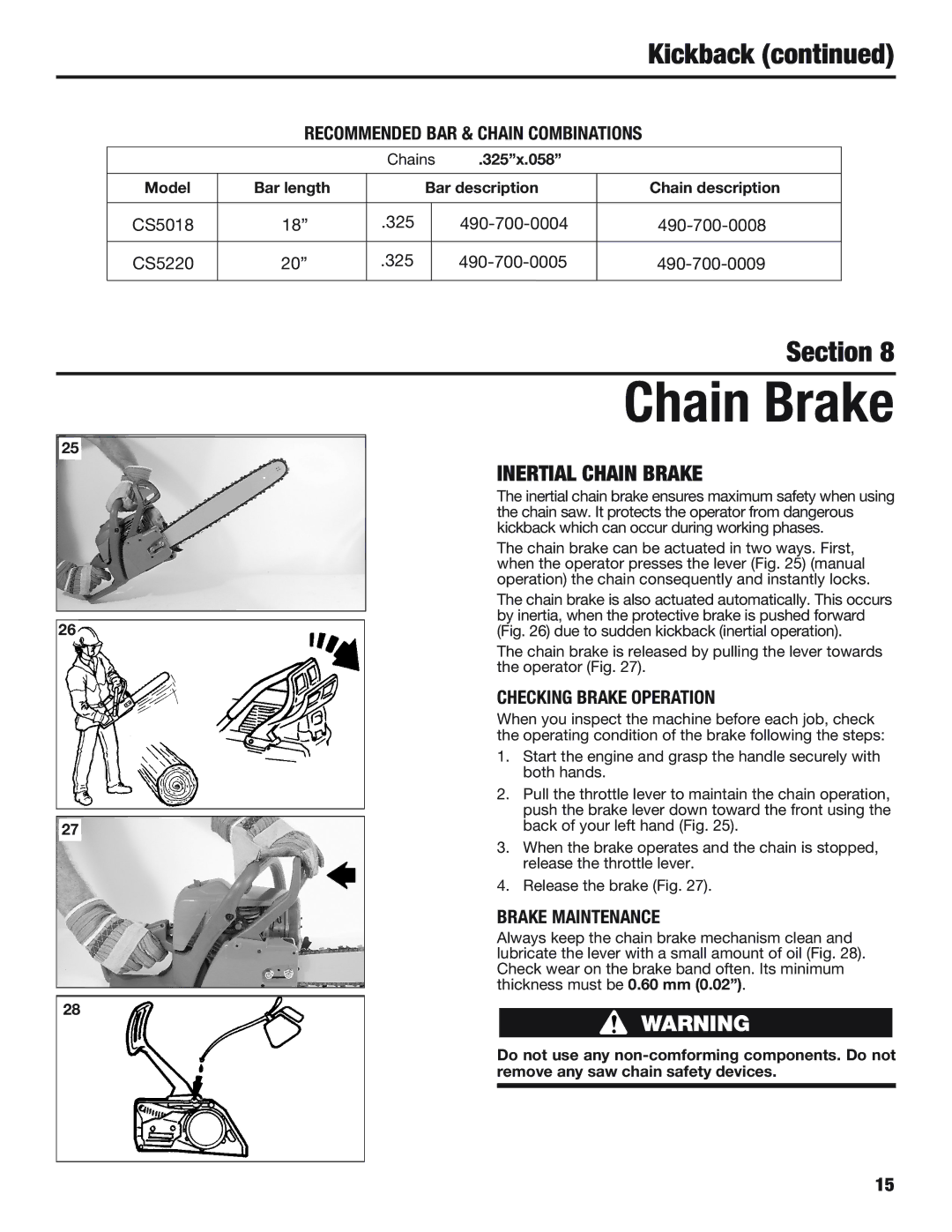 Cub Cadet CS5220, CS5018 manual Kickback, Inertial Chain Brake 