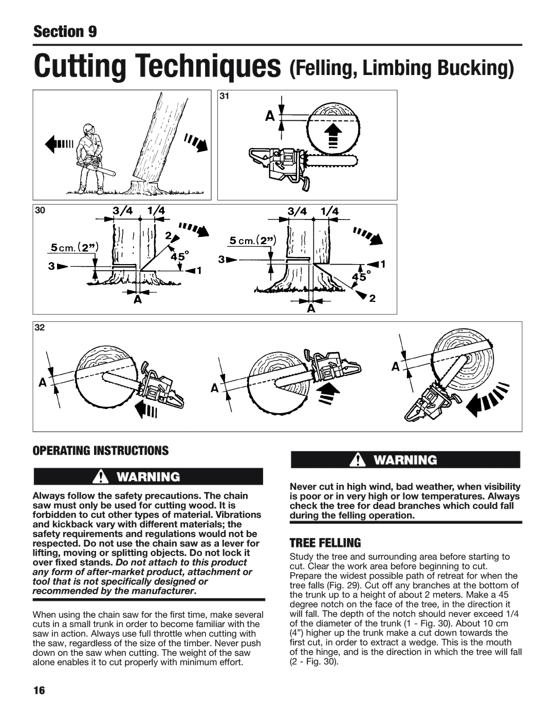 Cub Cadet CS5018, CS5220 manual Operating Instructions, Tree Felling 