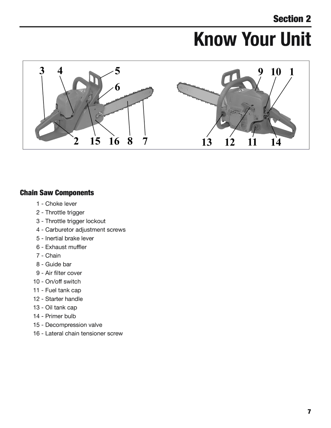 Cub Cadet CS5220, CS5018 manual Know Your Unit, Chain Saw Components 