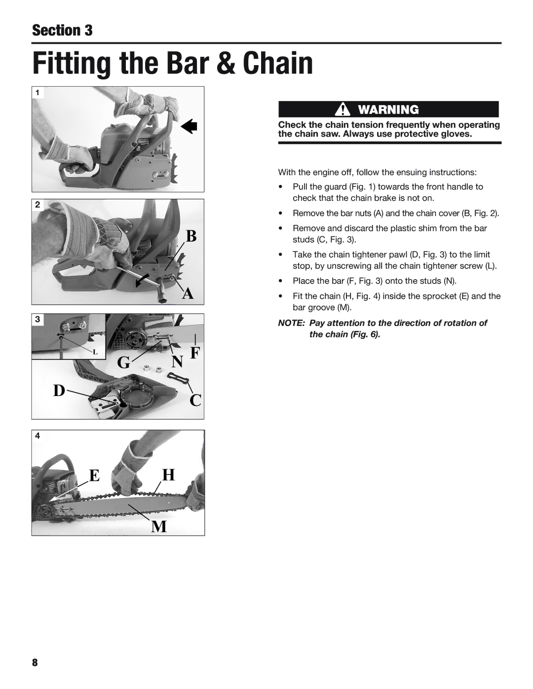 Cub Cadet CS5018, CS5220 manual Fitting the Bar & Chain 