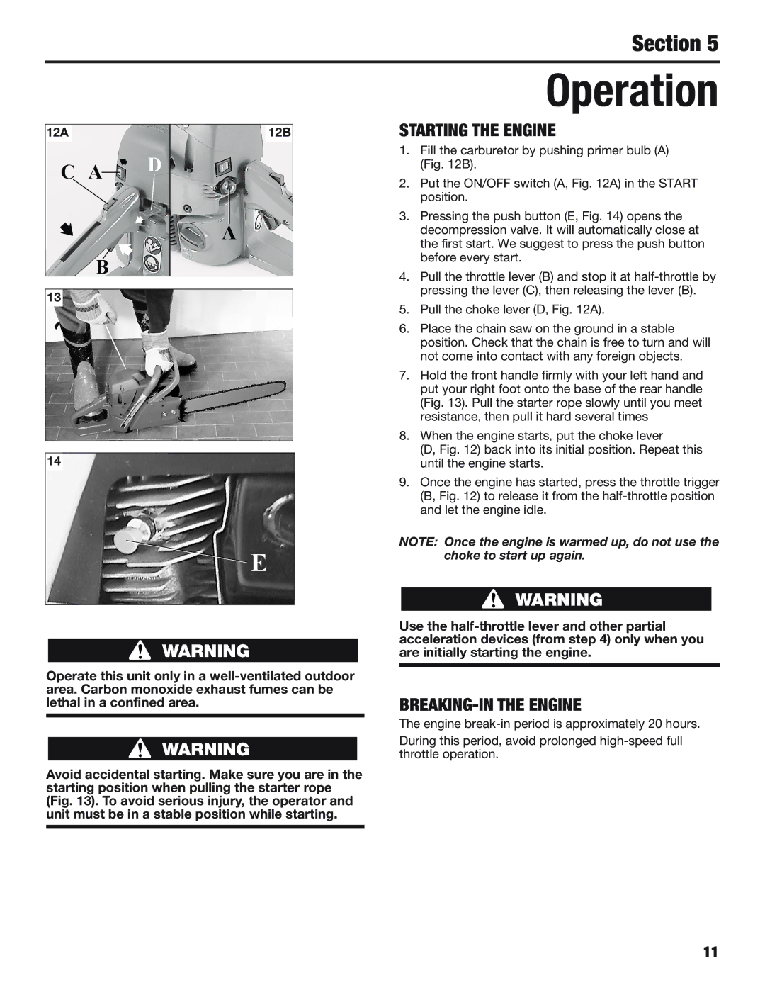 Cub Cadet CS5720 manual Operation, Starting the Engine, BREAKING-IN the Engine 