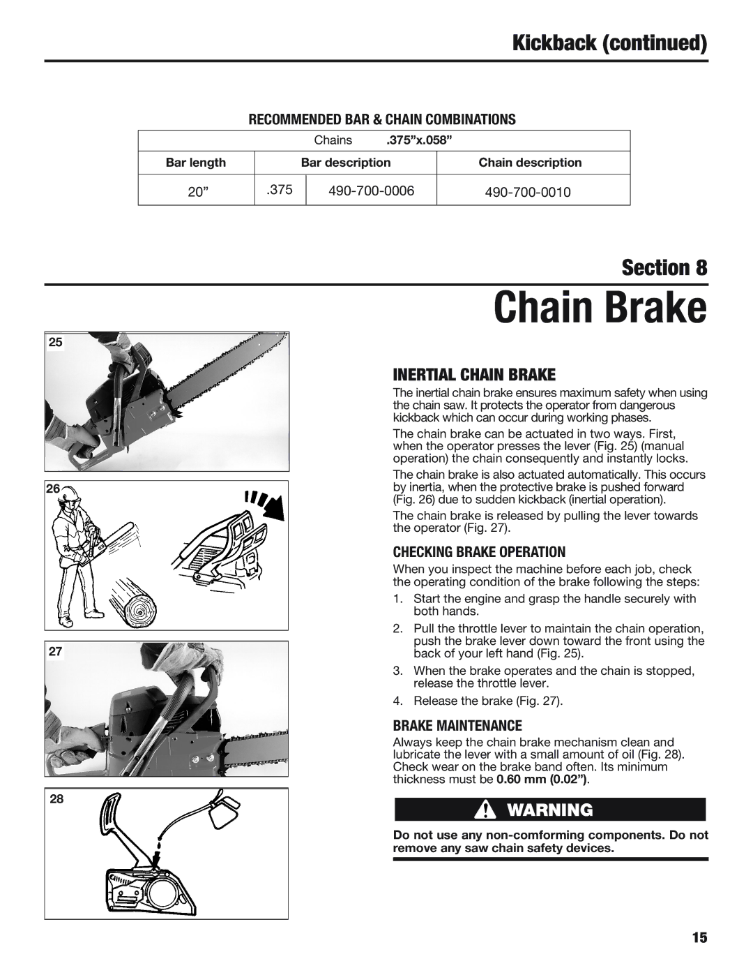 Cub Cadet CS5720 manual Kickback, Inertial Chain Brake 