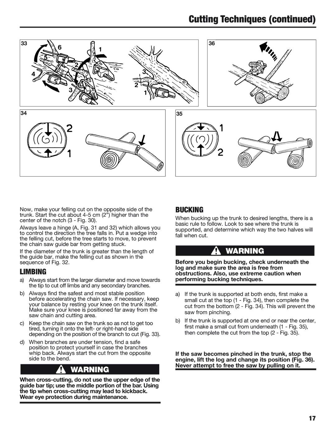 Cub Cadet CS5720 manual Limbing, Bucking 