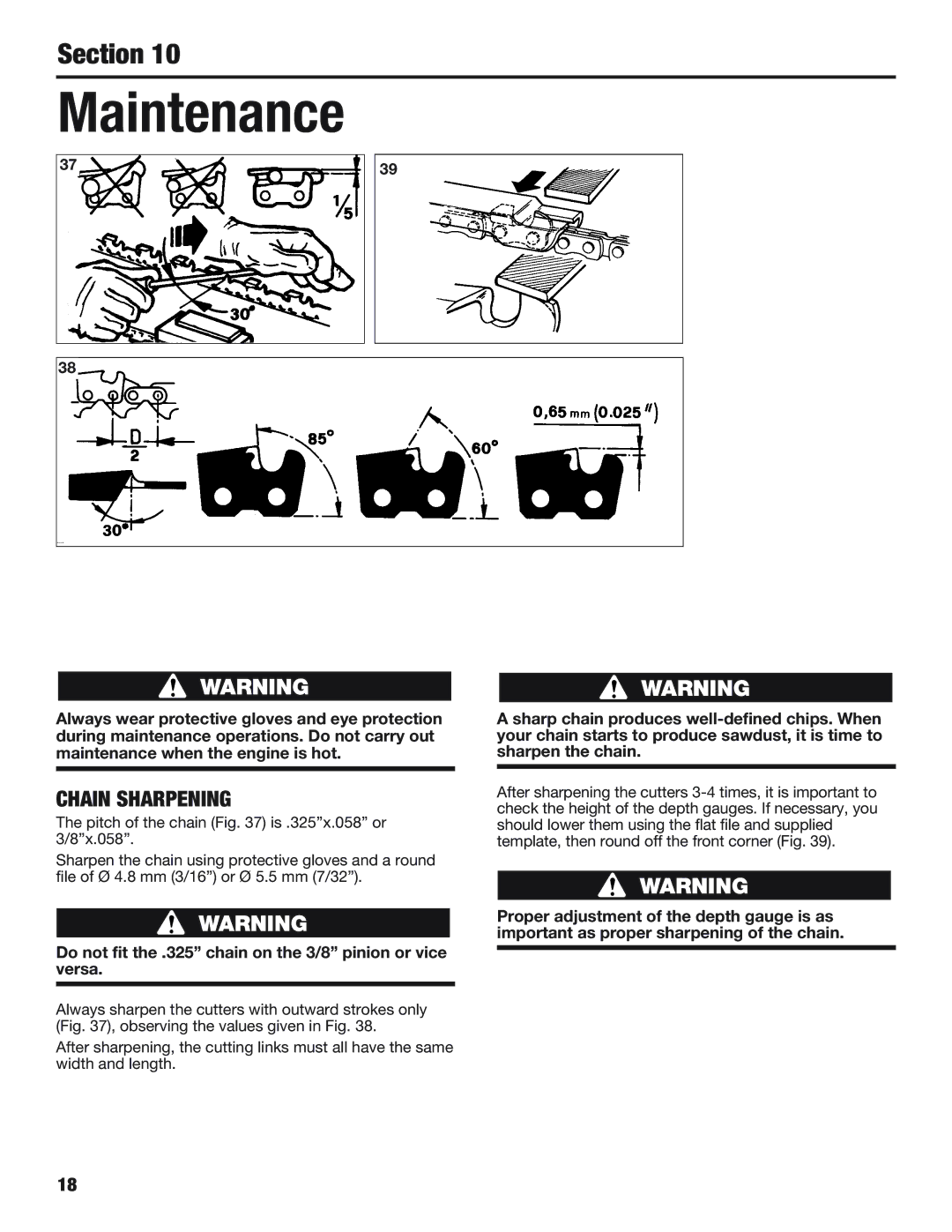 Cub Cadet CS5720 manual Maintenance, Chain Sharpening 