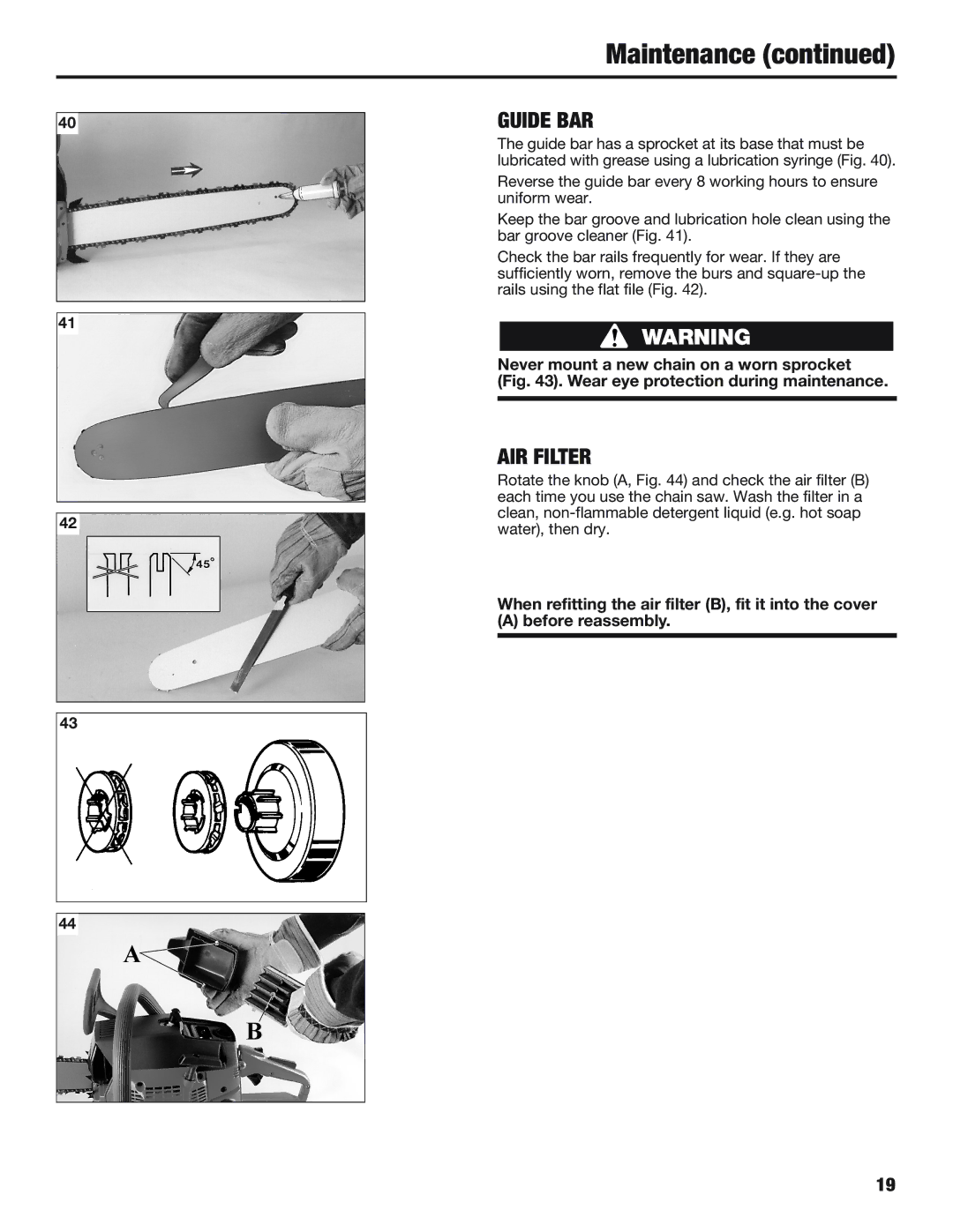 Cub Cadet CS5720 manual Maintenance, Guide BAR, AIR Filter 