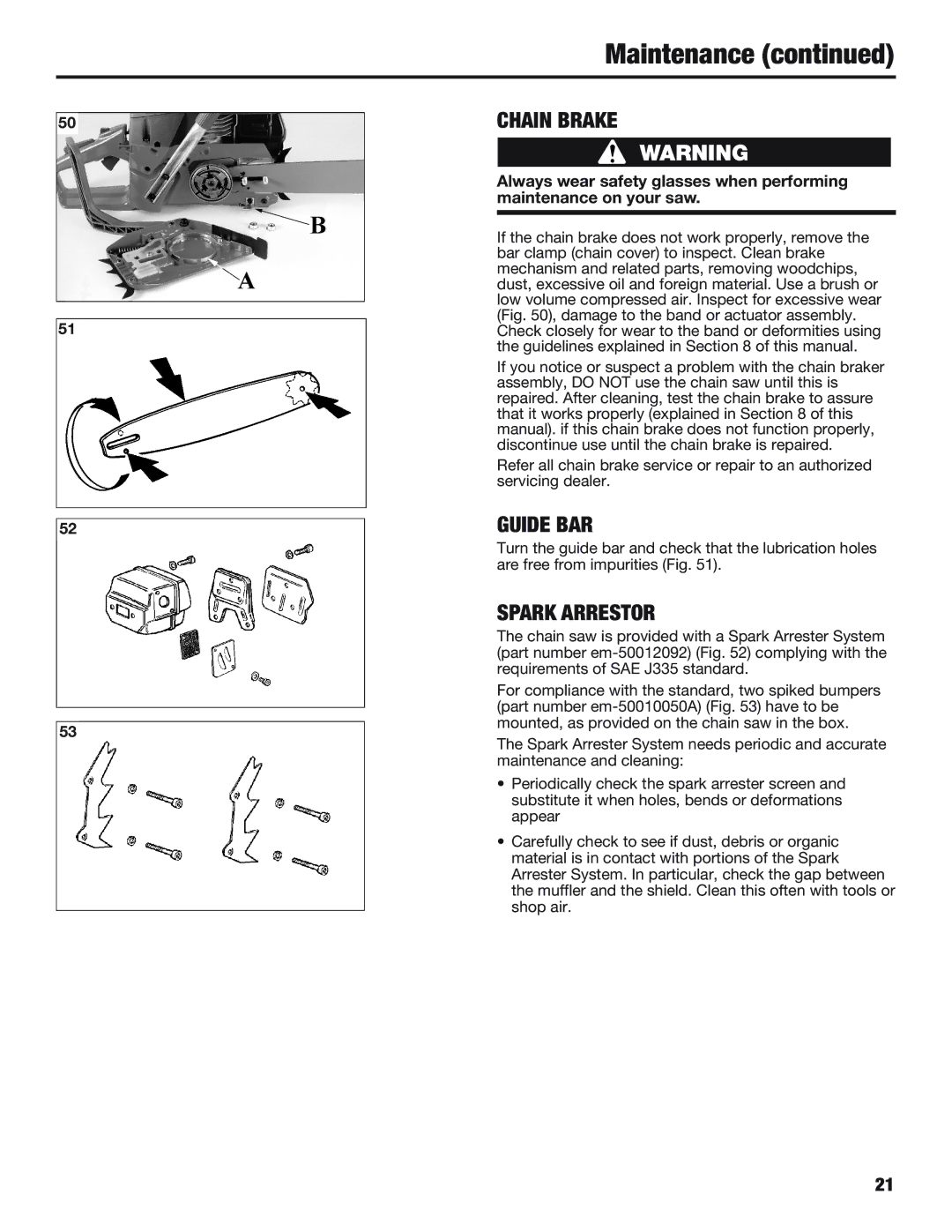 Cub Cadet CS5720 manual Chain Brake, Spark Arrestor 