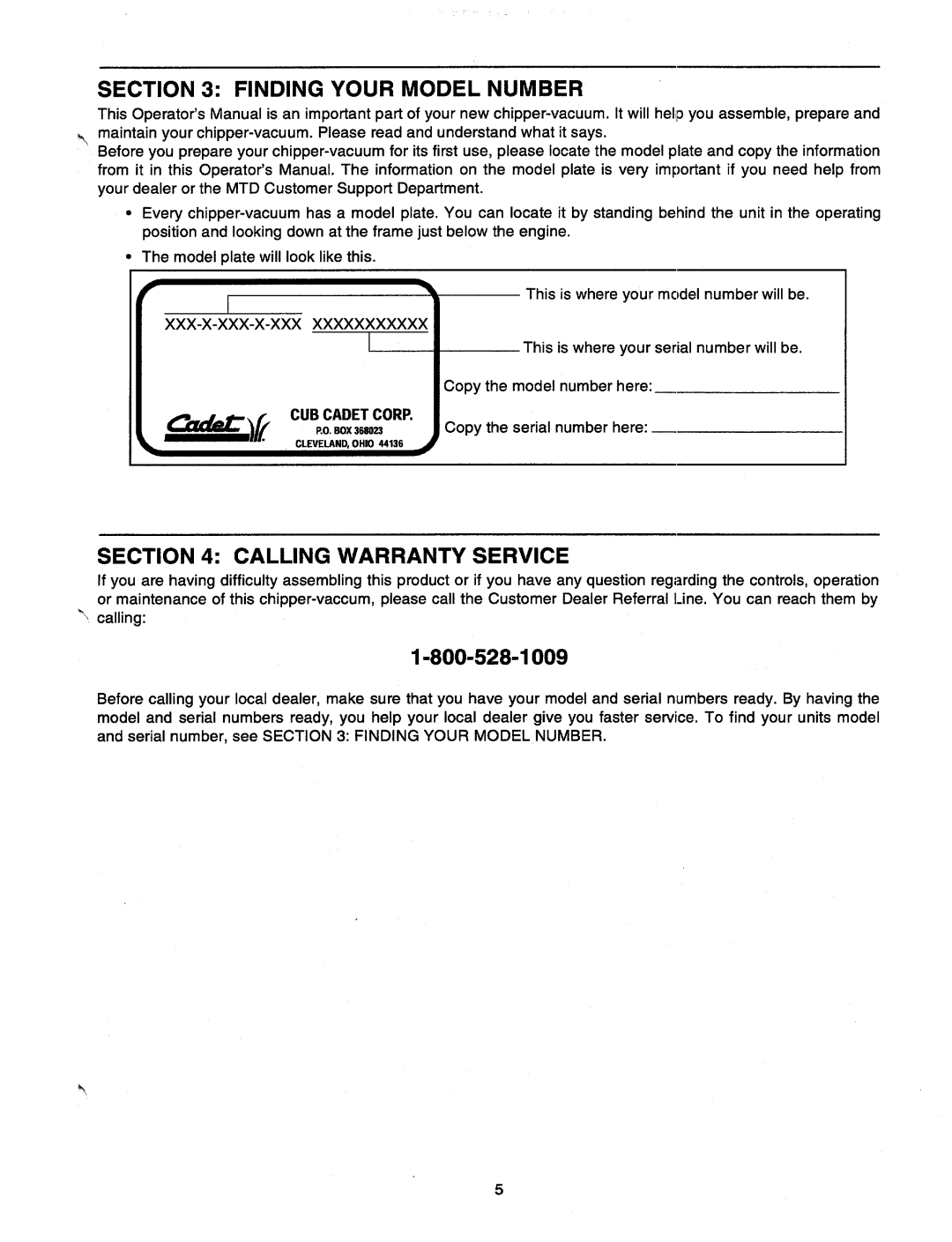 Cub Cadet CSV 260 manual 