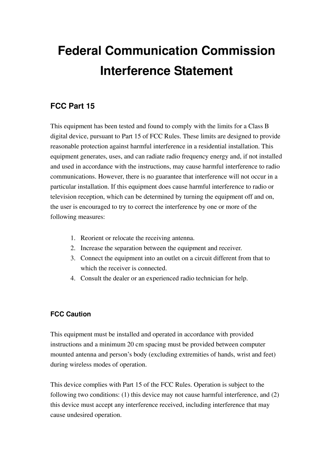 Cub Cadet EW-7416APN manual Federal Communication Commission Interference Statement 