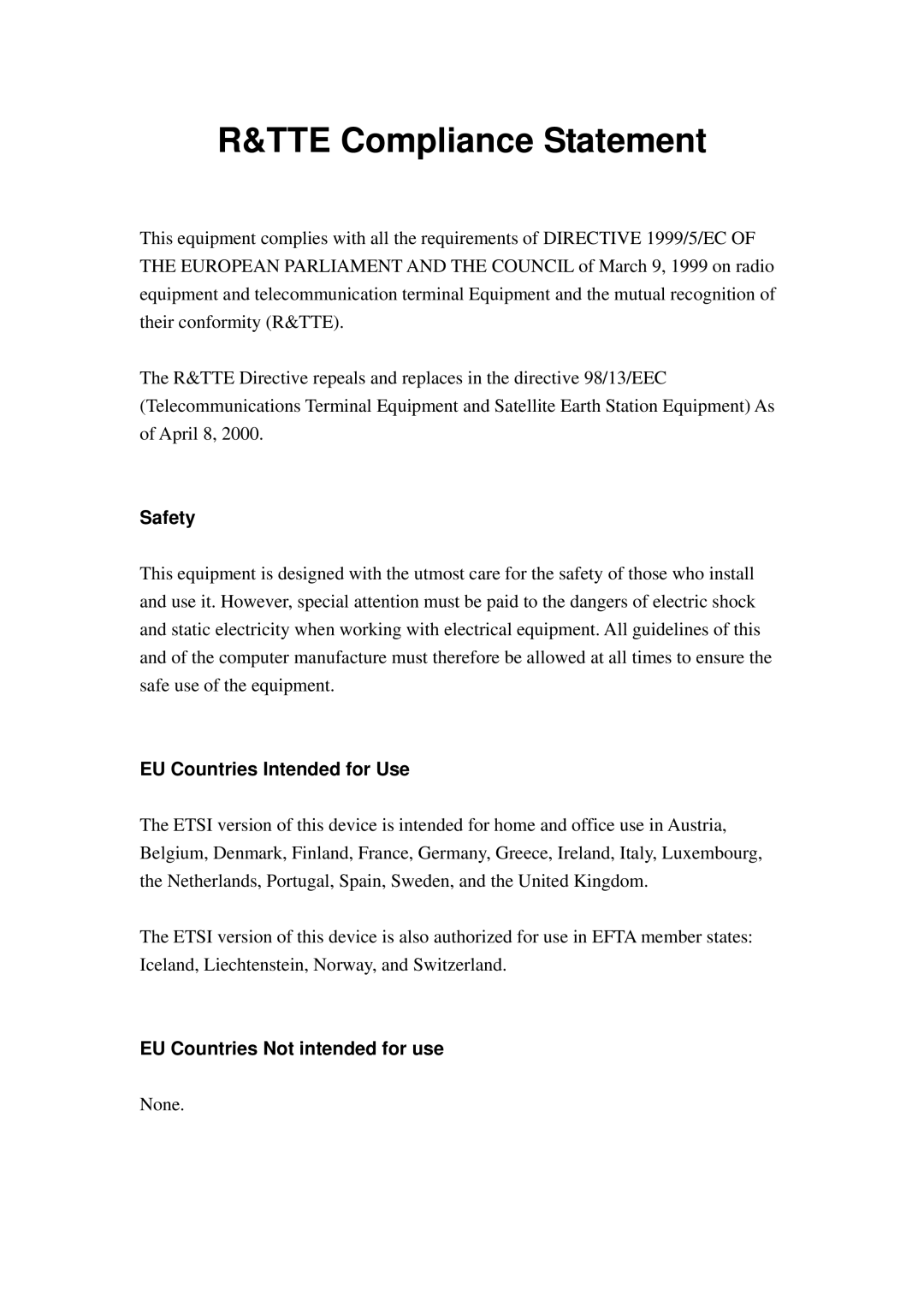 Cub Cadet EW-7416APN manual TTE Compliance Statement 