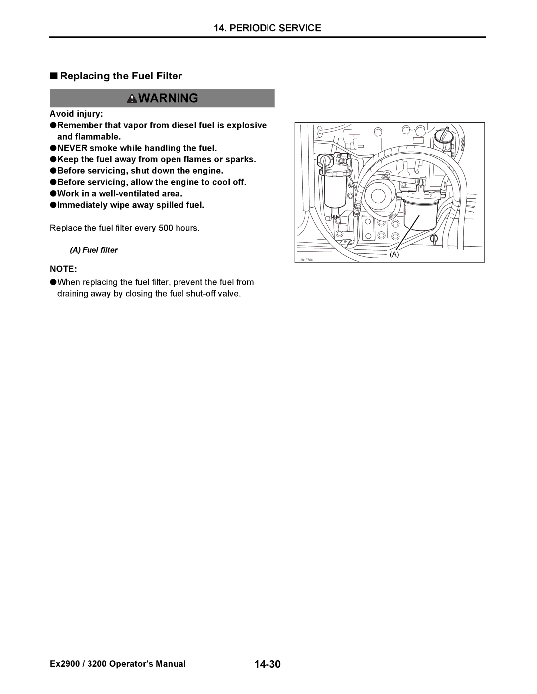 Cub Cadet EX3200, EX2900 manual Replacing the Fuel Filter, 14-30 