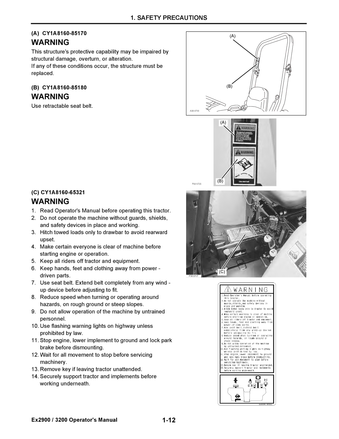 Cub Cadet EX3200, EX2900 manual CY1A8160-85170, CY1A8160-85180, CY1A8160-65321 