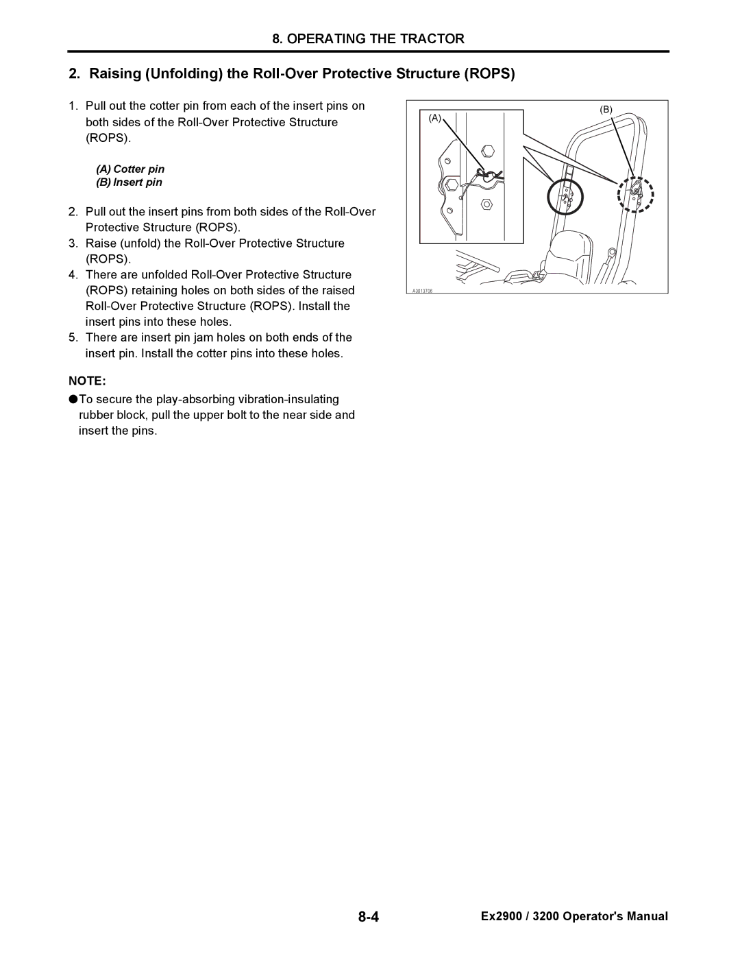 Cub Cadet EX2900, EX3200 manual Raising Unfolding the Roll-Over Protective Structure Rops 