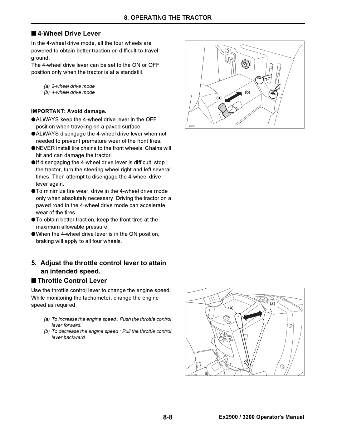 Cub Cadet EX2900, EX3200 manual Wheel Drive Lever, Important Avoid damage 