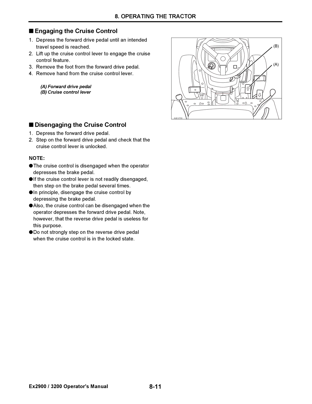 Cub Cadet EX3200, EX2900 manual Engaging the Cruise Control, Disengaging the Cruise Control 