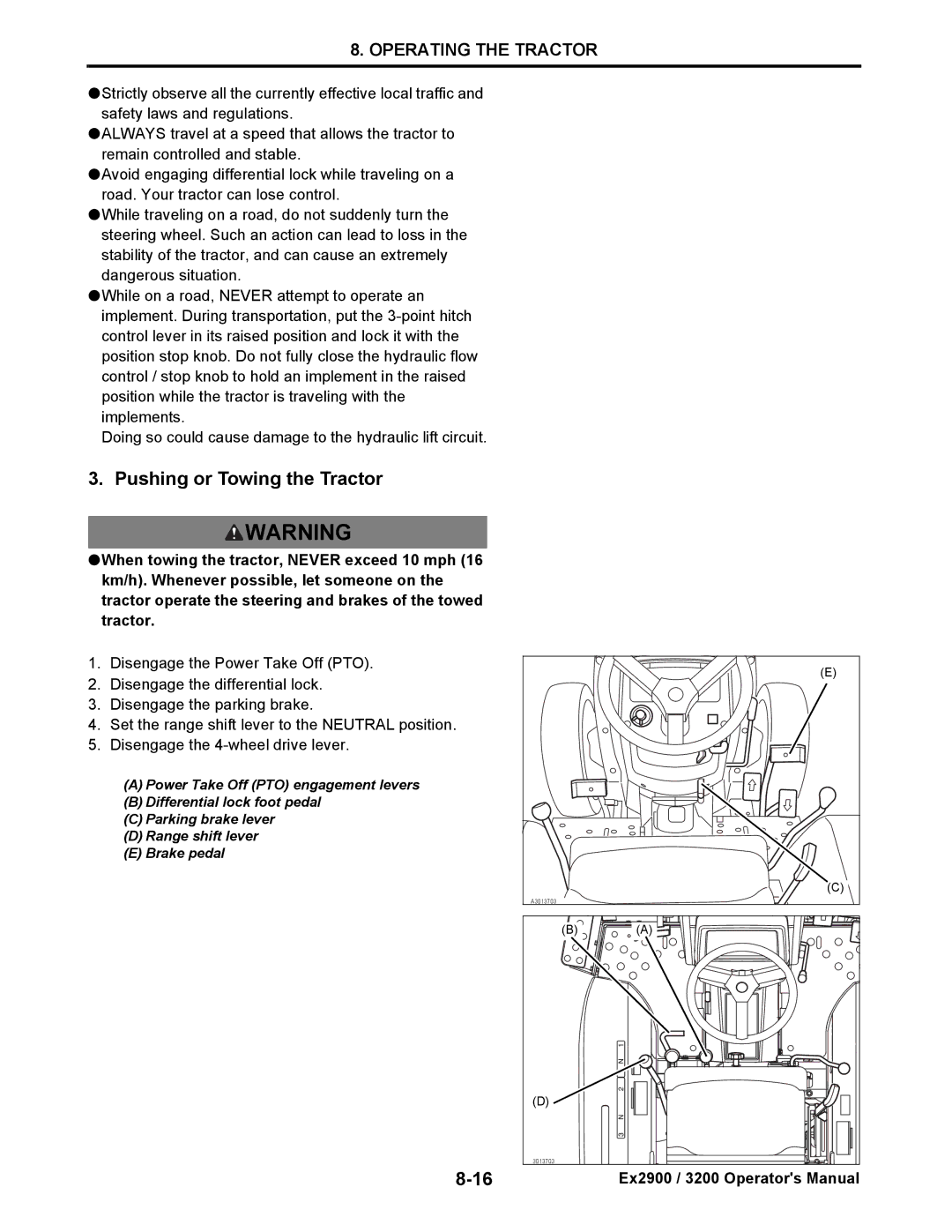 Cub Cadet EX2900, EX3200 manual Pushing or Towing the Tractor 