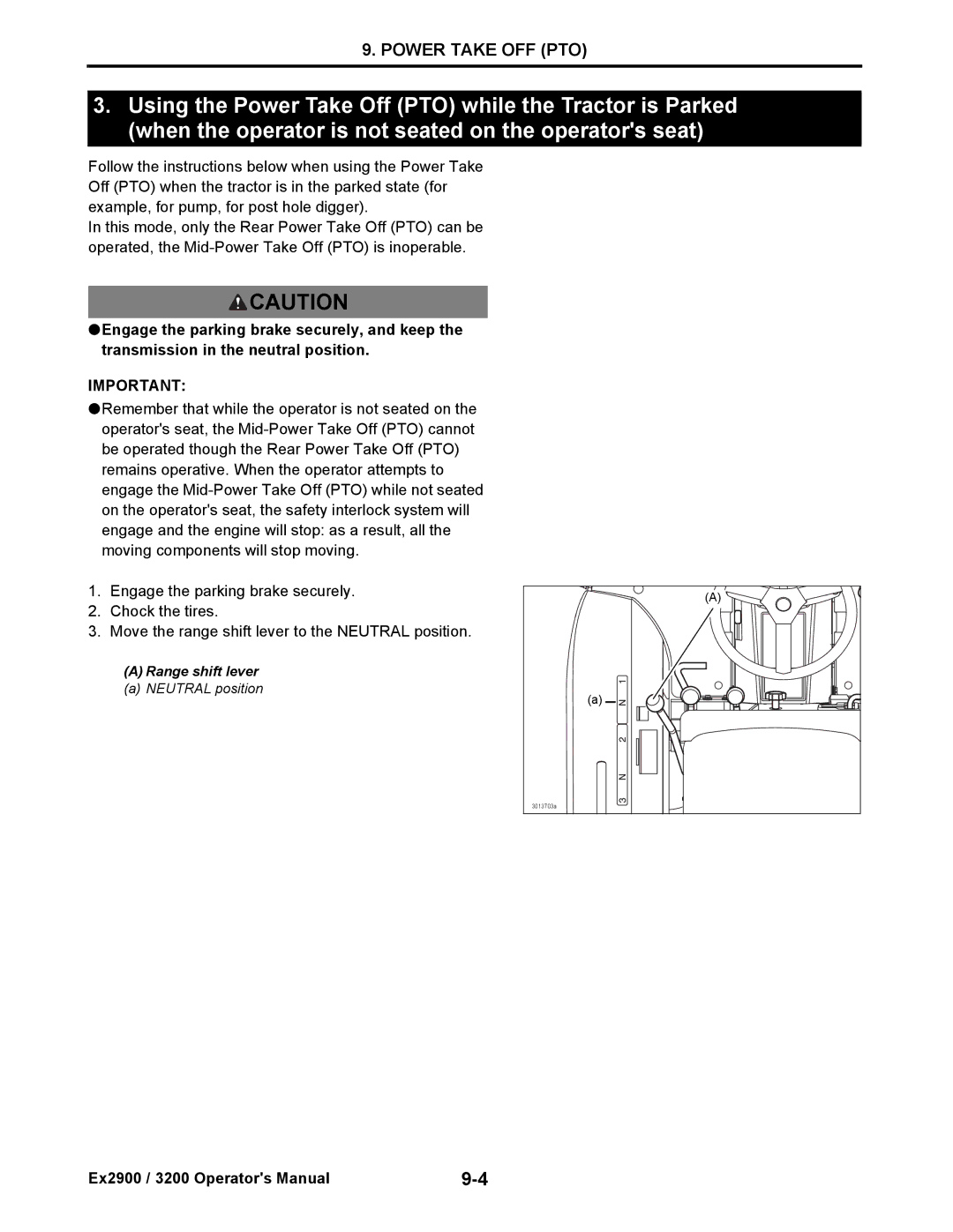 Cub Cadet EX3200, EX2900 manual Power Take OFF PTO 