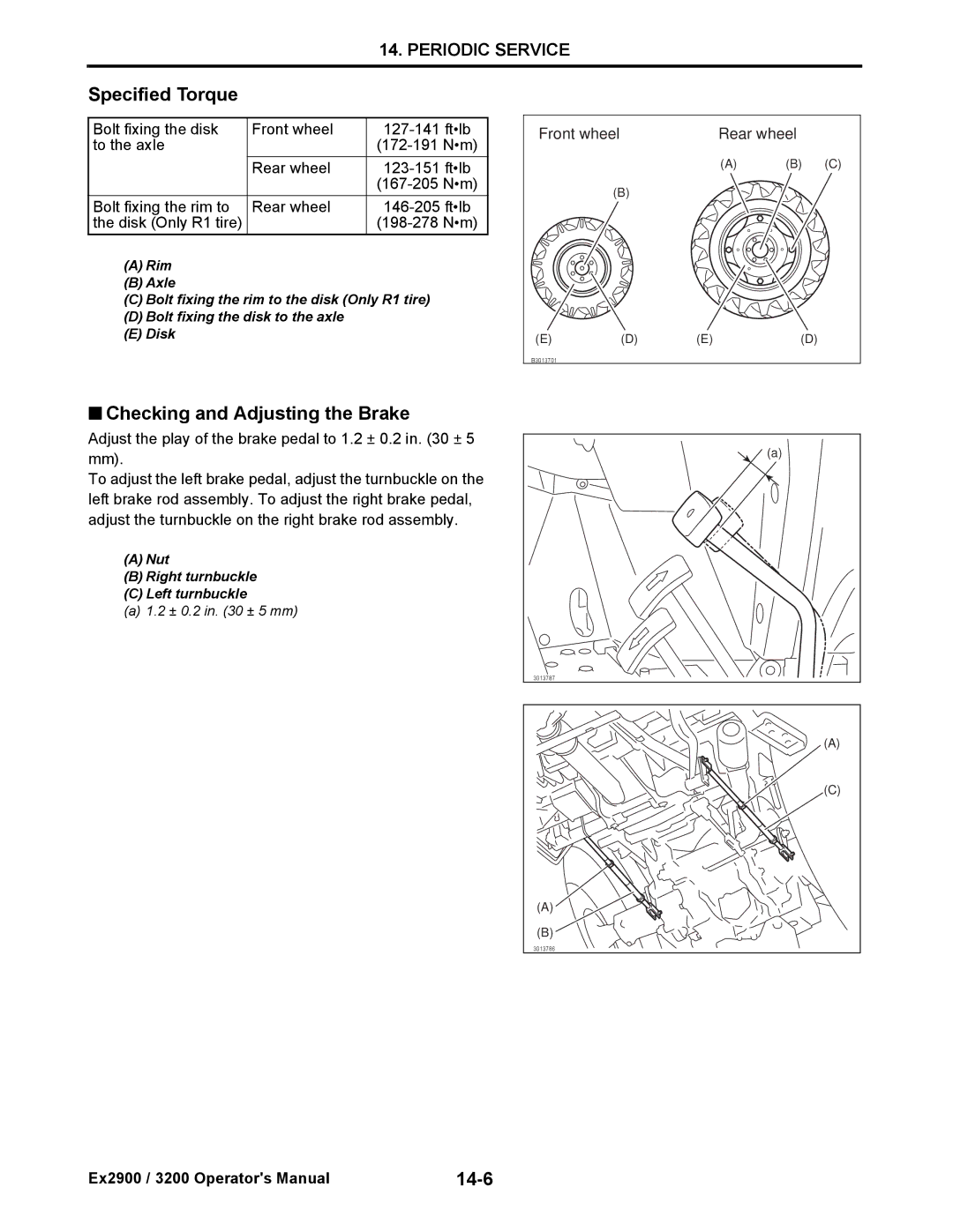 Cub Cadet EX3200, EX2900 manual Checking and Adjusting the Brake, 14-6 