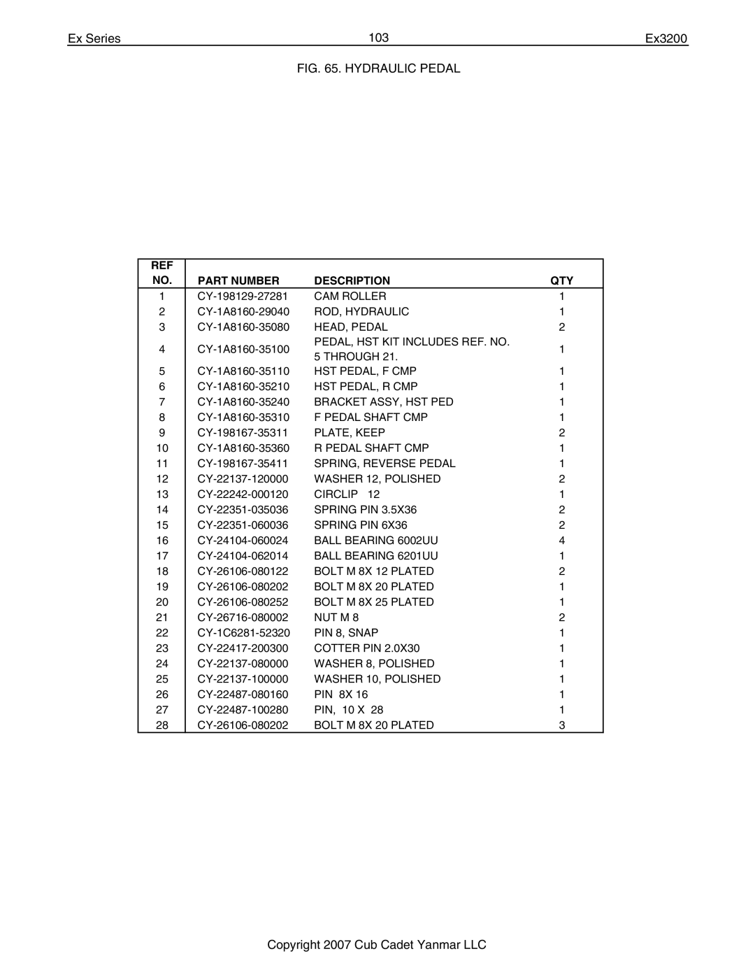 Cub Cadet Ex32002 manual Ex Series 103 Ex3200 