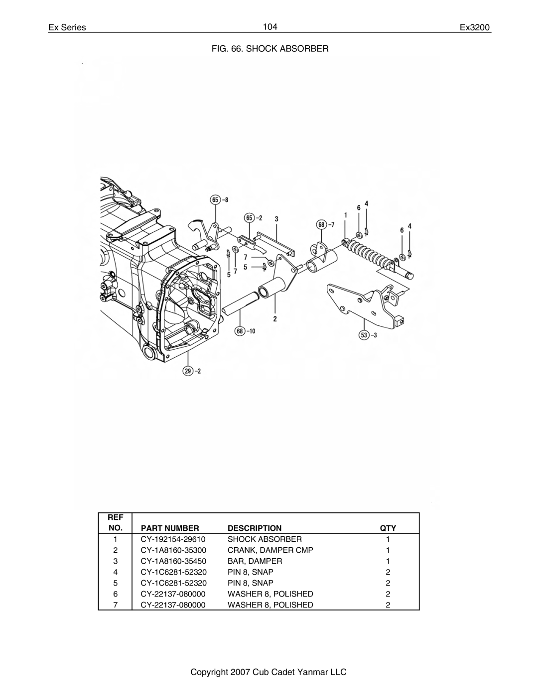 Cub Cadet Ex32002 manual Ex Series 104 Ex3200, Shock Absorber 